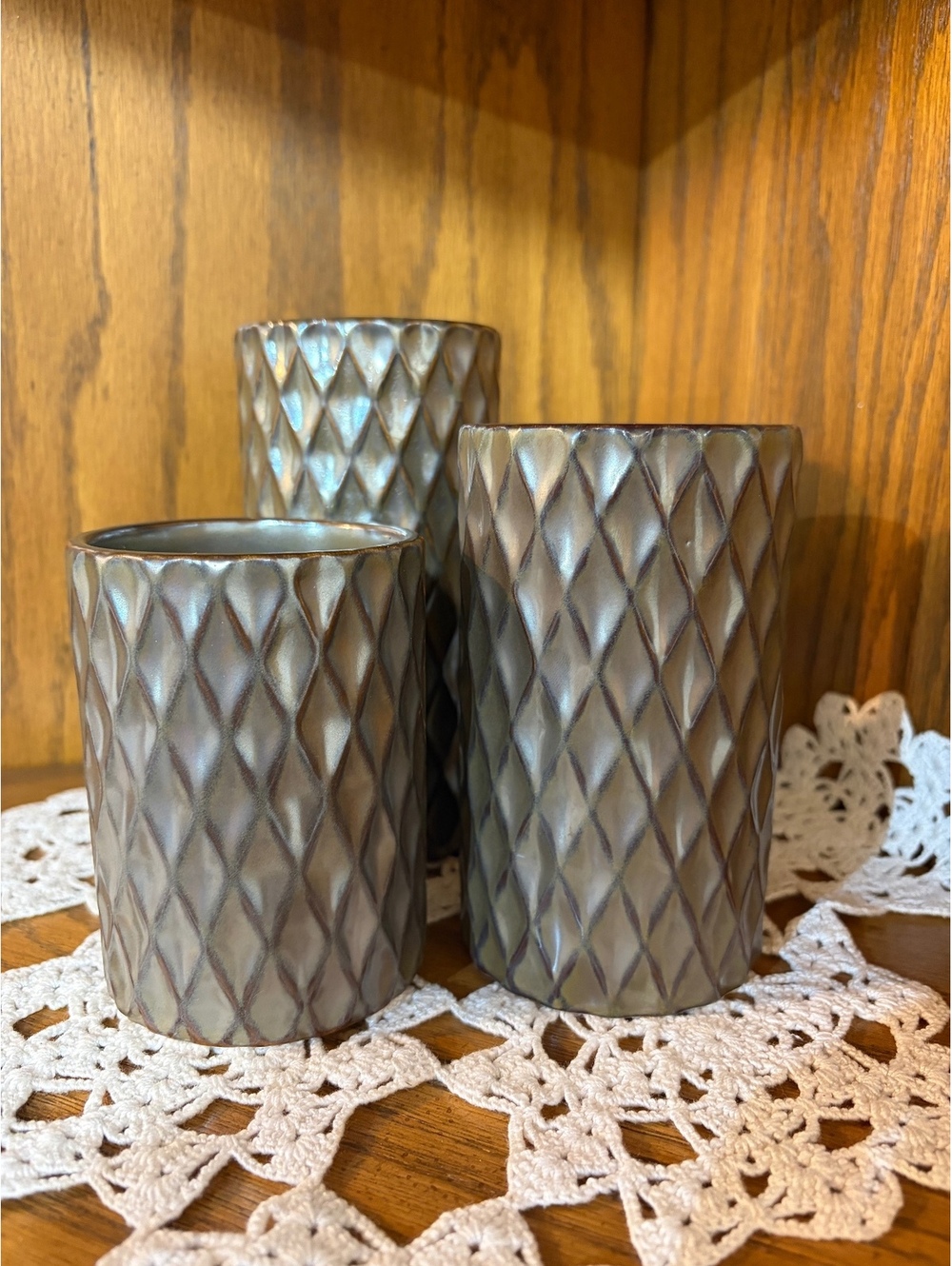 PartyLite Signature Elevated Tealight Trio Set Ceramic Candle Holders P99002